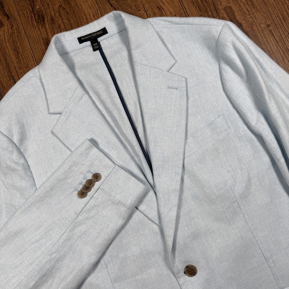 Banana Republic Linen Sport Coat Mens 46R Light Blue Tailored Fit Unstructured